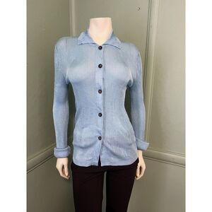 Free People Baby Blue Slinky Viscose Ribbed Cardigan Sweater Size XS